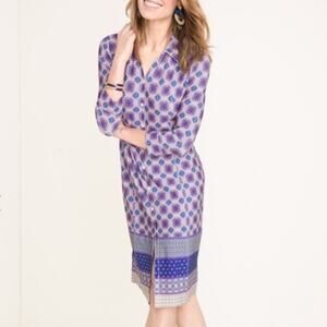 Women's Chico's Medallion Jersey Knee Length Shirt Dress Purple Pink Small